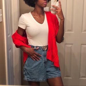 LOFT red orange cable knit cardigan